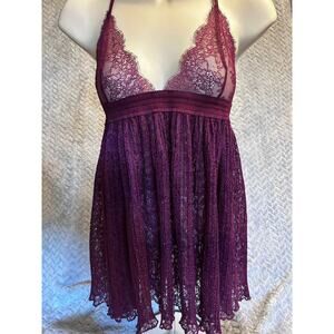 Victorias Secret Lace Sheer Lingerie Racerback Baby Doll Eggplant Medium Sexy